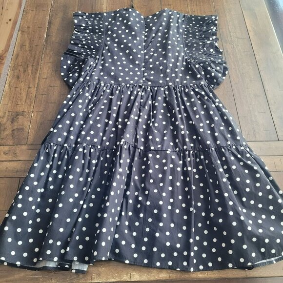 English Factory Polka Dot Ruffle Sleeve Tiered Black & White Dress Sz M - Picture 2 of 6